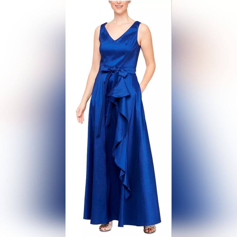 ALEX & EVE Women's Belted Cascade Gown NWT size 4 blue